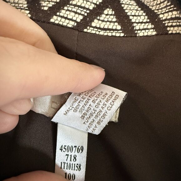 Chico's Blazer Jacket Women's 8 Brown Textured Woven Hook Eye Collared Long Slv - Picture 6 of 12